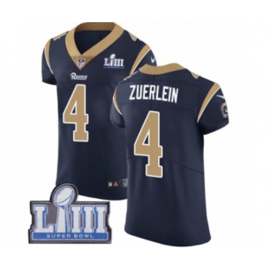 Men's Nike Los Angeles Rams 4 Greg Zuerlein Navy Blue Team Color Vapor Untouchable Elite Player Super Bowl LIII Bound NFL Jersey