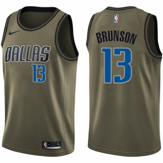 Youth Nike Dallas Mavericks 13 Jalen Brunson Swingman Green Salute to Service NBA Jersey