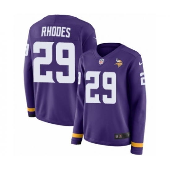 Women's Nike Minnesota Vikings 29 Xavier Rhodes Limited Purple Therma Long Sleeve NFL Jersey