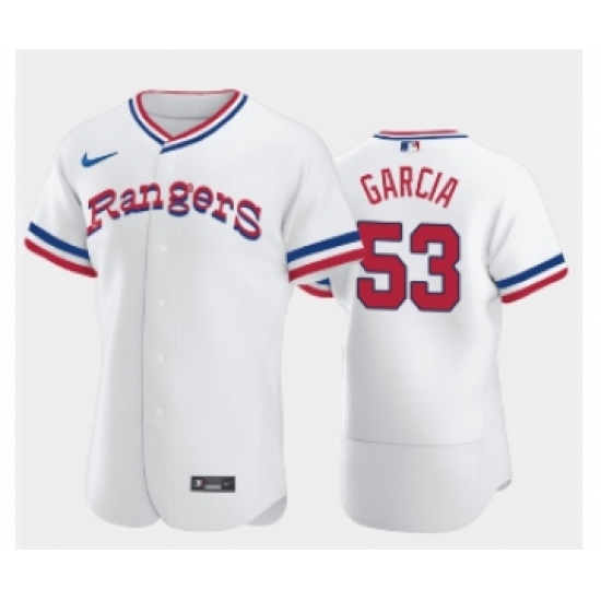 Men's Texas Rangers 53 Adolis Garcia White Throwback Stitched Flex Base Nike Jersey