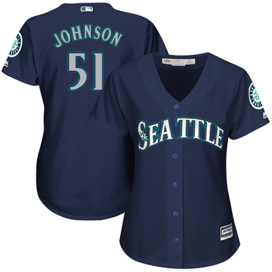 Women's Majestic Seattle Mariners 51 Randy Johnson Authentic Navy Blue Alternate 2 Cool Base MLB Jersey