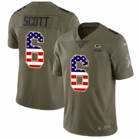 Youth Nike Green Bay Packers 6 JK Scott Limited Olive/USA Flag 2017 Salute to Service NFL Jersey