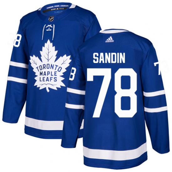 Men's Adidas Toronto Maple Leafs 78 Rasmus Sandin Authentic Royal Blue Home NHL Jersey