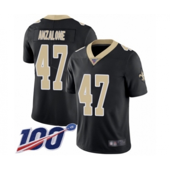 Men's New Orleans Saints 47 Alex Anzalone Black Team Color Vapor Untouchable Limited Player 100th Season Football Jersey