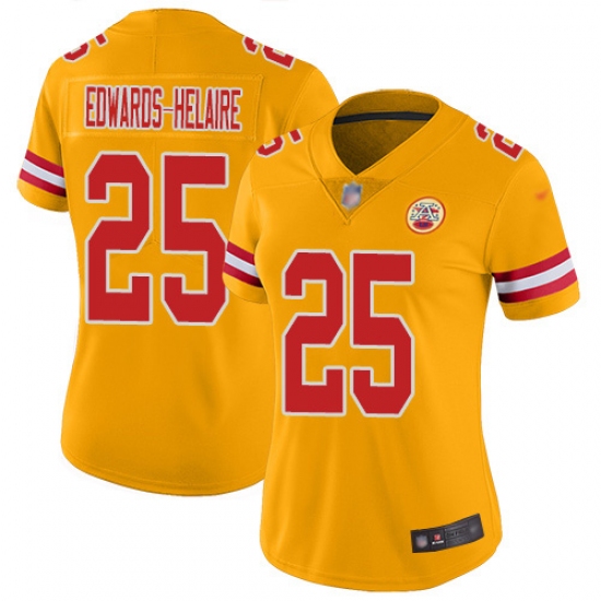 Women's Kansas City Chiefs 25 Clyde Edwards-Helaire Gold Stitched Limited Inverted Legend Jersey