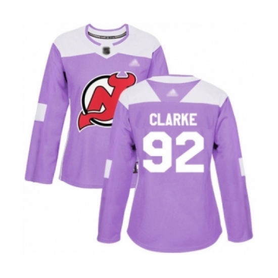 Women's New Jersey Devils 92 Graeme Clarke Authentic Purple Fights Cancer Practice Hockey Jersey