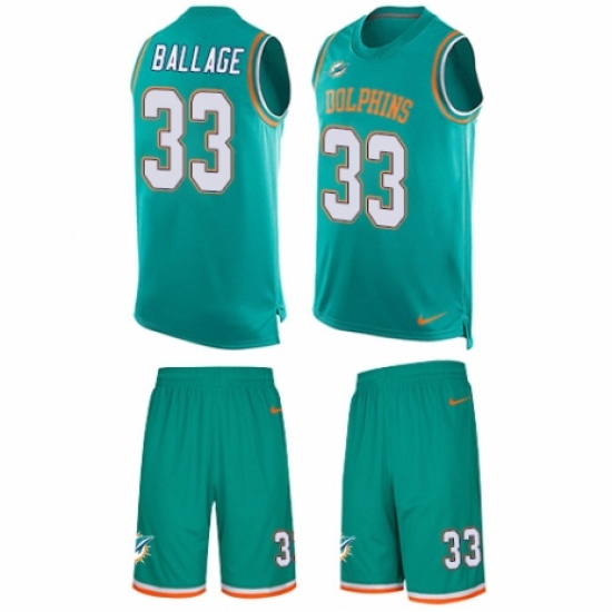 Men's Nike Miami Dolphins 33 Kalen Ballage Limited Aqua Green Tank Top Suit NFL Jersey