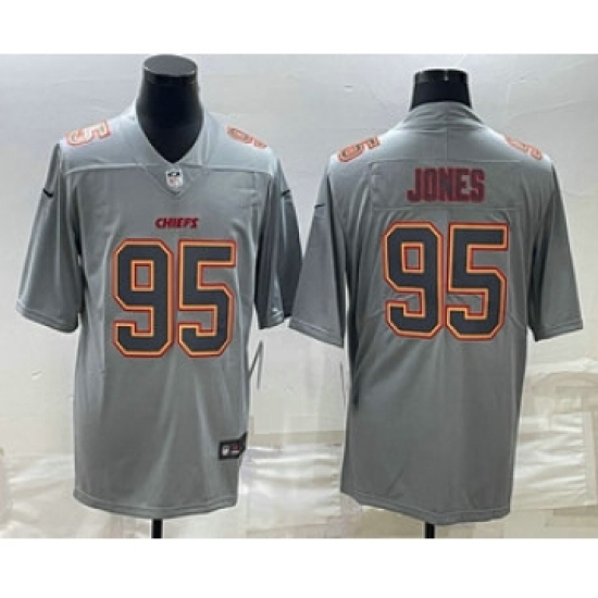 Men's Kansas City Chiefs 95 Chris Jones Gray Atmosphere Fashion Stitched Jersey