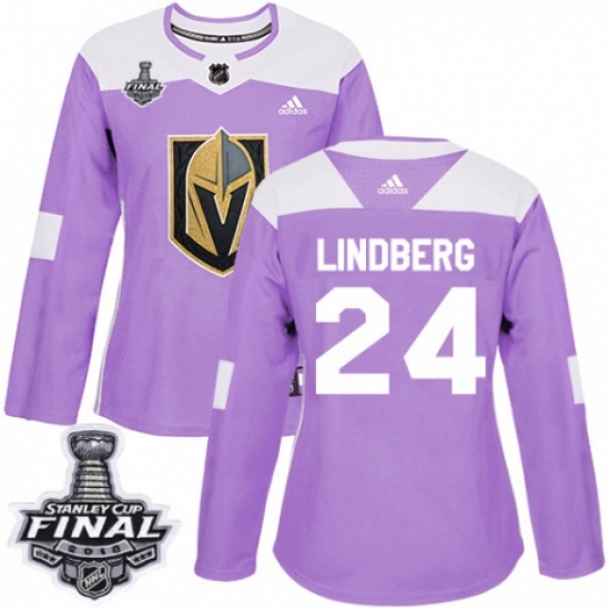 Women's Adidas Vegas Golden Knights 24 Oscar Lindberg Authentic Purple Fights Cancer Practice 2018 Stanley Cup Final NHL Jersey