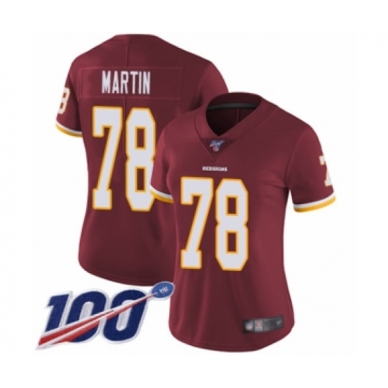 Women's Washington Redskins 78 Wes Martin Burgundy Red Team Color Vapor Untouchable Limited Player 100th Season Football Jersey