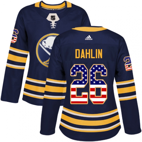 Women's Adidas Buffalo Sabres 26 Rasmus Dahlin Authentic Navy Blue USA Flag Fashion NHL Jersey