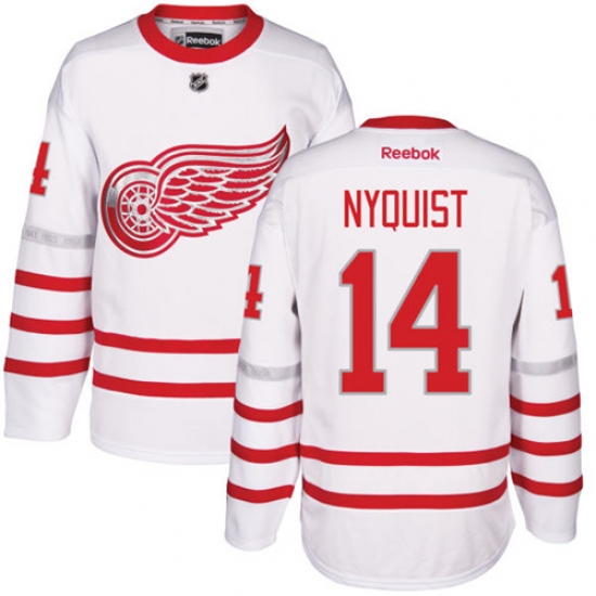 Men's Reebok Detroit Red Wings 14 Gustav Nyquist Premier White 2017 Centennial Classic NHL Jersey