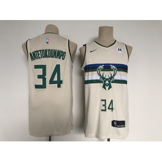 Men's Milwaukee Bucks 34 Giannis Antetokounmpo Swingman Cream City Player Jersey