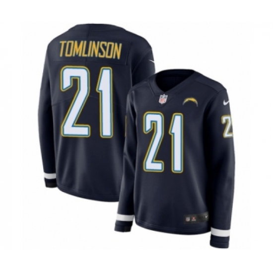 Women's Nike Los Angeles Chargers 21 LaDainian Tomlinson Limited Navy Blue Therma Long Sleeve NFL Jersey