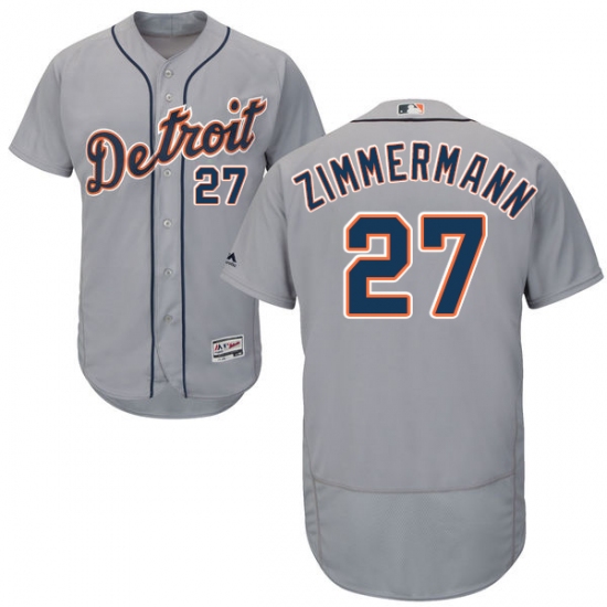 Men's Majestic Detroit Tigers 27 Jordan Zimmermann Grey Road Flex Base Authentic Collection MLB Jersey