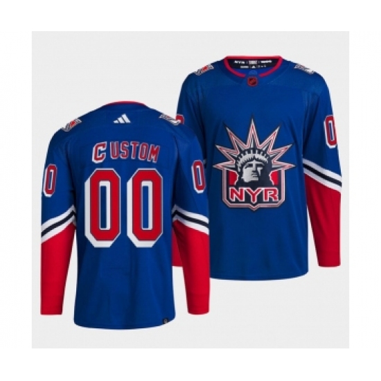 Men's New York Rangers Custom Blue 2022 Reverse Retro Stitched Jersey