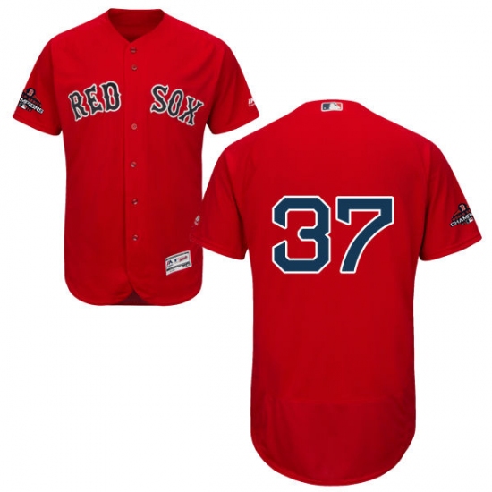 Men's Majestic Boston Red Sox 37 Bill Lee Red Alternate Flex Base Authentic Collection 2018 World Series Champions MLB Jersey