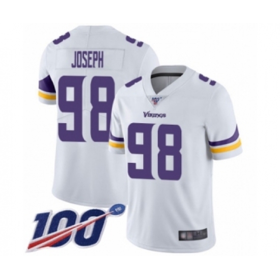 Men's Minnesota Vikings 98 Linval Joseph White Vapor Untouchable Limited Player 100th Season Football Jersey