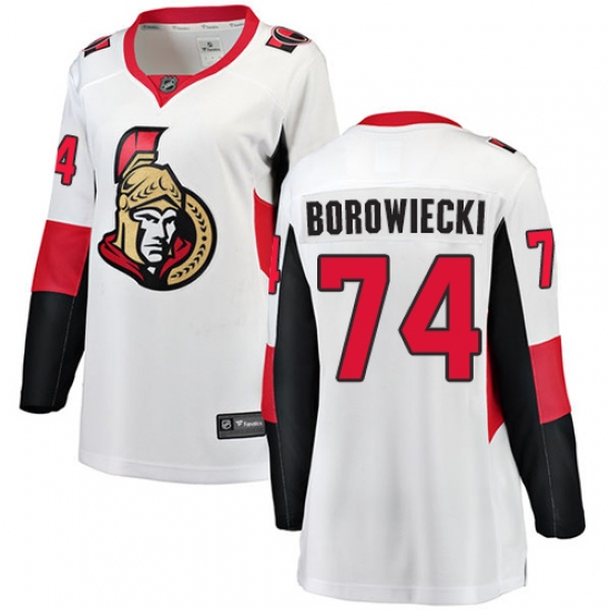 Women's Ottawa Senators 74 Mark Borowiecki Fanatics Branded White Away Breakaway NHL Jersey