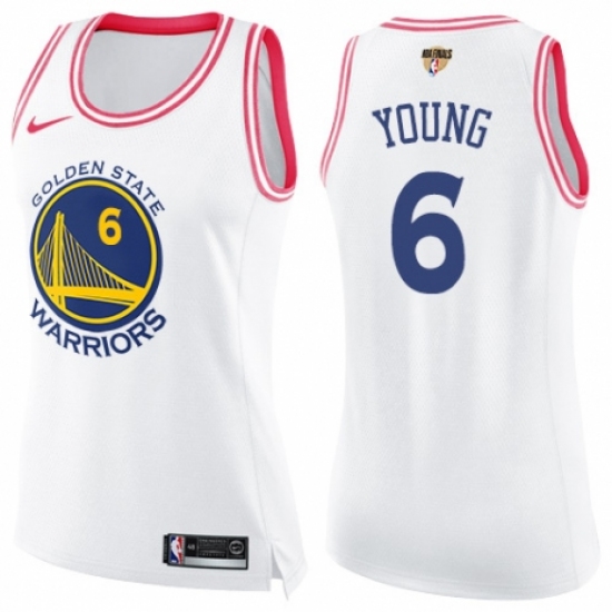 Women's Nike Golden State Warriors 6 Nick Young Swingman White/Pink Fashion 2018 NBA Finals Bound NBA Jersey