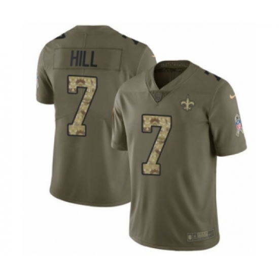 Men's Nike New Orleans Saints 7 Taysom Hill Limited Olive Camo 2017 Salute to Service NFL Jersey