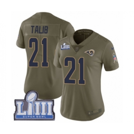 Women's Nike Los Angeles Rams 21 Aqib Talib Limited Olive 2017 Salute to Service Super Bowl LIII Bound NFL Jersey