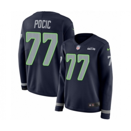 Women's Nike Seattle Seahawks 77 Ethan Pocic Limited Navy Blue Therma Long Sleeve NFL Jersey