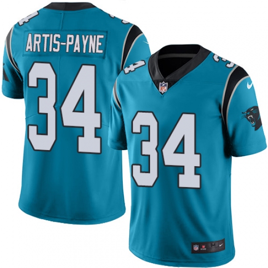 Men's Nike Carolina Panthers 34 Cameron Artis-Payne Blue Alternate Vapor Untouchable Limited Player NFL Jersey