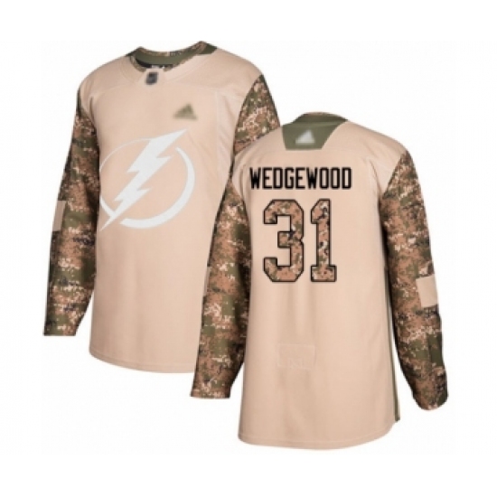 Youth Tampa Bay Lightning 31 Scott Wedgewood Authentic Camo Veterans Day Practice Hockey Jersey