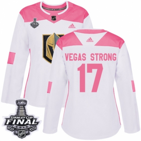 Women's Adidas Vegas Golden Knights 17 Vegas Strong Authentic White/Pink Fashion 2018 Stanley Cup Final NHL Jersey