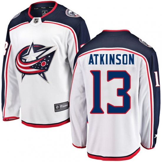 Men's Columbus Blue Jackets 13 Cam Atkinson Fanatics Branded White Away Breakaway NHL Jersey