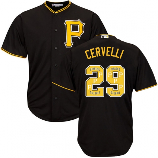 Men's Majestic Pittsburgh Pirates 29 Francisco Cervelli Authentic Black Team Logo Fashion Cool Base MLB Jersey