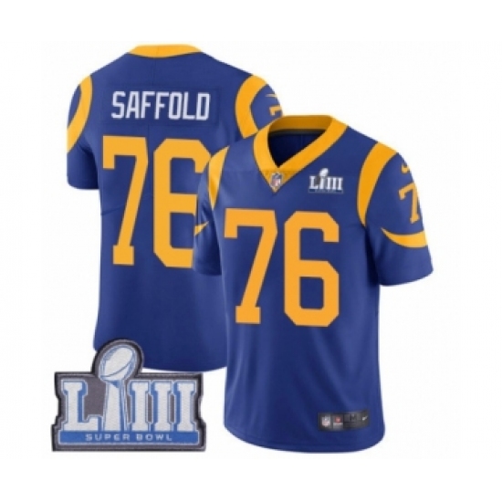 Men's Nike Los Angeles Rams 76 Rodger Saffold Royal Blue Alternate Vapor Untouchable Limited Player Super Bowl LIII Bound NFL Jersey