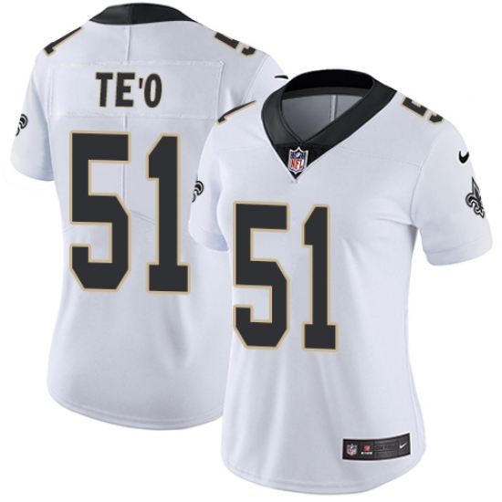 Women's Nike New Orleans Saints 51 Manti Te'o White Vapor Untouchable Limited Player NFL Jersey