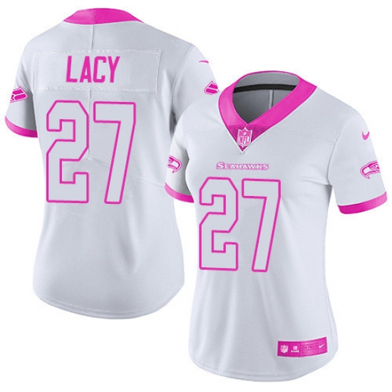 Women's Nike Seattle Seahawks 27 Eddie Lacy Limited White/Pink Rush Fashion NFL Jersey