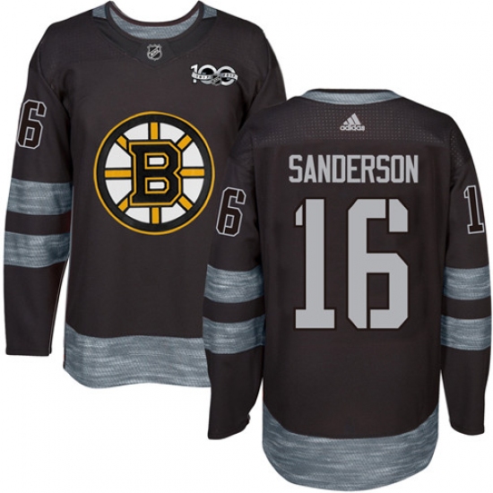 Men's Adidas Boston Bruins 16 Derek Sanderson Authentic Black 1917-2017 100th Anniversary NHL Jersey