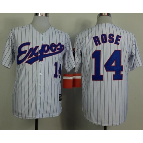 Mitchell And Ness 1982 Expos 14 Pete Rose White(Black Strip) Throwback Stitched Baseball Jersey