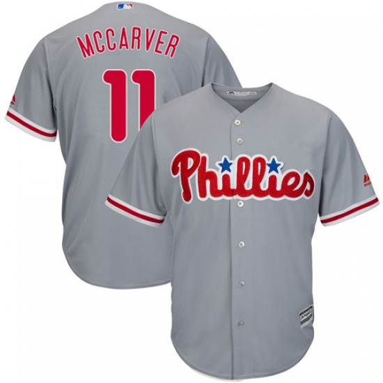 Men's Majestic Philadelphia Phillies 11 Tim McCarver Replica Grey Road Cool Base MLB Jersey