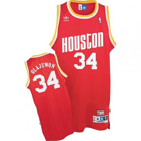 Men's Mitchell and Ness Houston Rockets 34 Hakeem Olajuwon Swingman Red Throwback NBA Jersey