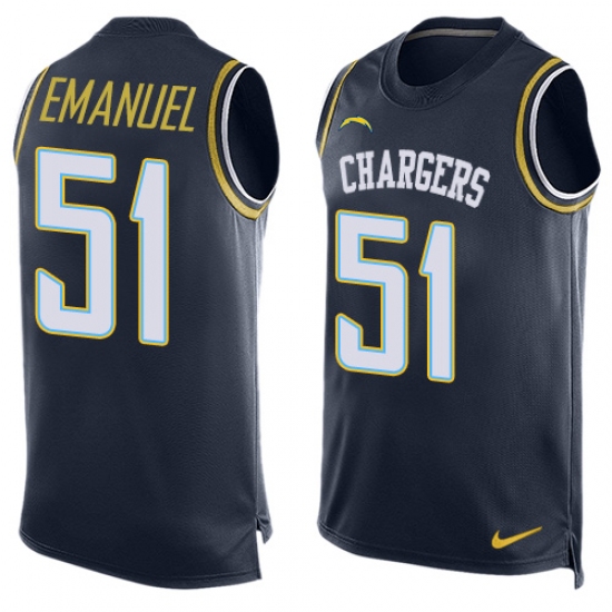 Men's Nike Los Angeles Chargers 51 Kyle Emanuel Limited Navy Blue Player Name & Number Tank Top NFL Jersey