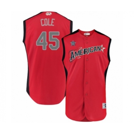 Men's Houston Astros 45 Gerrit Cole Authentic Red American League 2019 Baseball All-Star Jersey