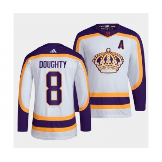 Men's Los Angeles Kings 8 Drew Doughty White 2022 Reverse Retro Stitched Jersey