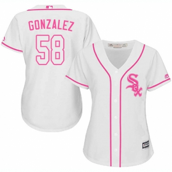 Women's Majestic Chicago White Sox 58 Miguel Gonzalez Replica White Fashion Cool Base MLB Jersey