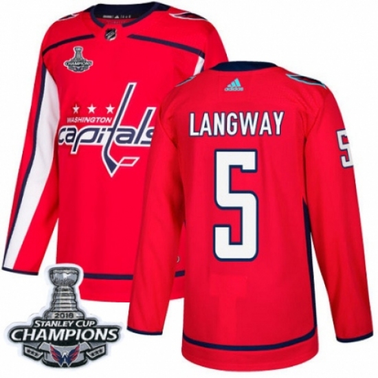 Youth Adidas Washington Capitals 5 Rod Langway Authentic Red Home 2018 Stanley Cup Final Champions NHL Jersey