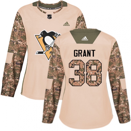 Women's Adidas Pittsburgh Penguins 38 Derek Grant Authentic Camo Veterans Day Practice NHL Jersey