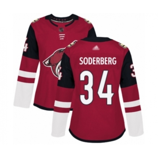 Women's Arizona Coyotes 34 Carl Soderberg Authentic Burgundy Red Home Hockey Jersey