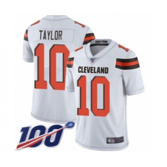 Men's Cleveland Browns 10 Taywan Taylor White Vapor Untouchable Limited Player 100th Season Football Jersey