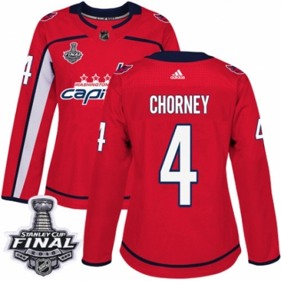 Women's Adidas Washington Capitals 4 Taylor Chorney Authentic Red Home 2018 Stanley Cup Final NHL Jersey