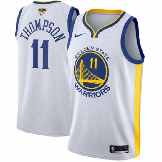 Men's Nike Golden State Warriors 11 Klay Thompson Authentic White Home 2018 NBA Finals Bound NBA Jersey - Association Edition