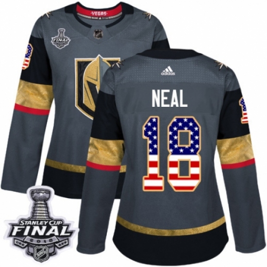 Women's Adidas Vegas Golden Knights 18 James Neal Authentic Gray USA Flag Fashion 2018 Stanley Cup Final NHL Jersey